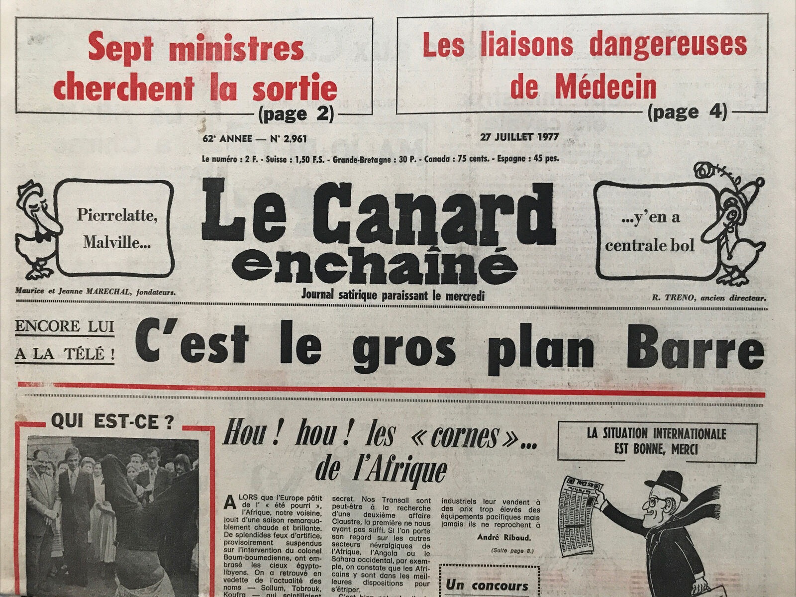 Couac ! | Acheter un Canard | Vente d'Anciens Journaux du Canard Enchaîné. Des Journaux Satiriques de Collection, Historiques & Authentiques de 1916 à 2004 ! | 2961