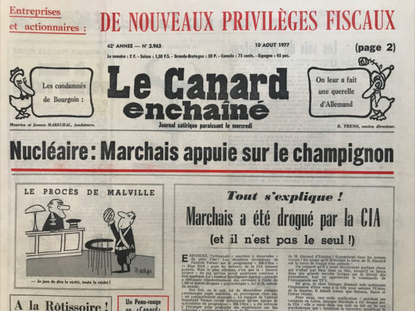 Couac ! | N° 2963 du Canard Enchaîné - 10 Août 1977 | Nos Exemplaires du Canard Enchaîné sont archivés dans de bonnes conditions de conservation (obscurité, hygrométrie maitrisée et faible température), ce qui s'avère indispensable pour des journaux anciens. | 2963