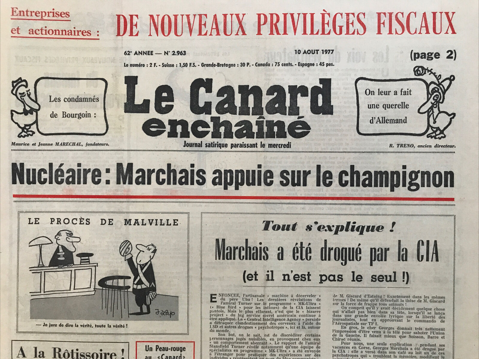 Couac ! | Acheter un Canard | Vente d'Anciens Journaux du Canard Enchaîné. Des Journaux Satiriques de Collection, Historiques & Authentiques de 1916 à 2004 ! | 2963