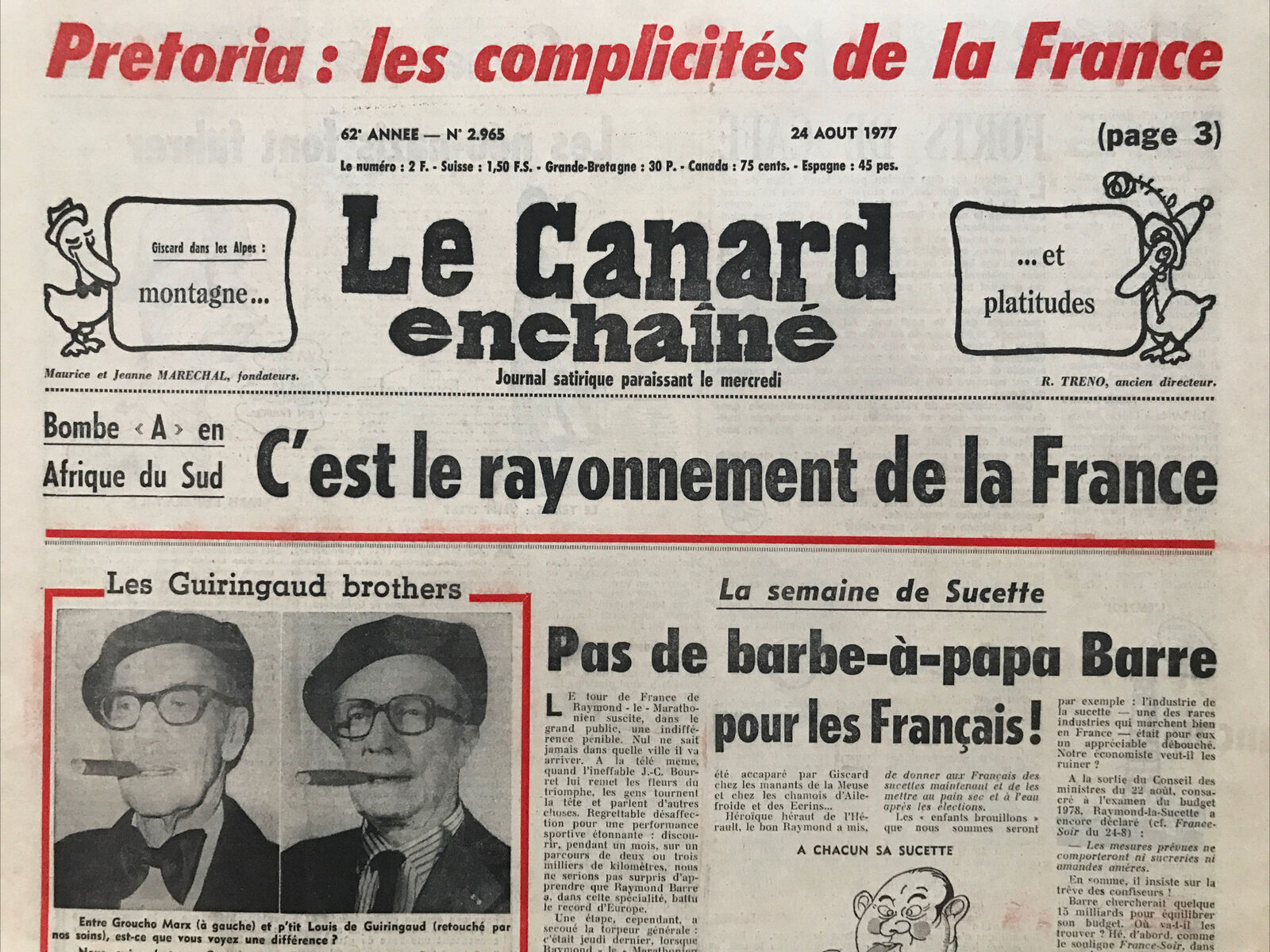 Couac ! | Acheter un Canard | Vente d'Anciens Journaux du Canard Enchaîné. Des Journaux Satiriques de Collection, Historiques & Authentiques de 1916 à 2004 ! | 2965