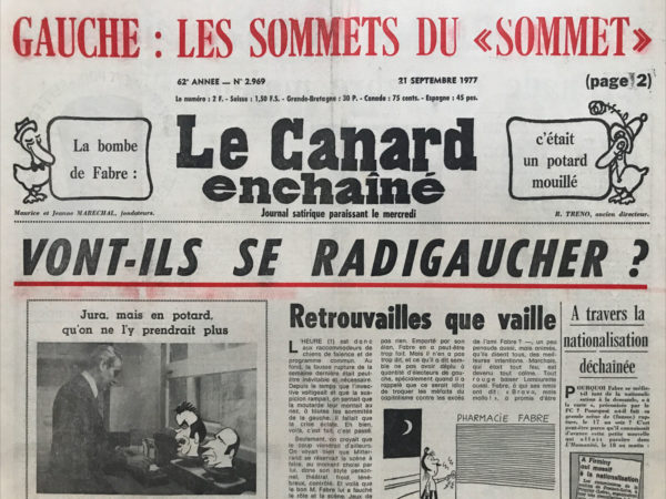 Couac ! | N° 2969 du Canard Enchaîné - 21 Septembre 1977 | Nos Exemplaires du Canard Enchaîné sont archivés dans de bonnes conditions de conservation (obscurité, hygrométrie maitrisée et faible température), ce qui s'avère indispensable pour des journaux anciens. | 2969