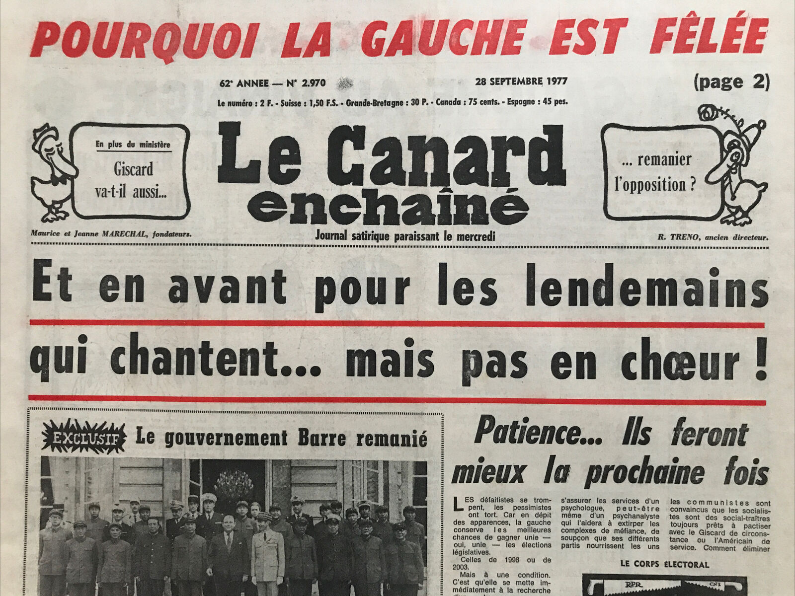 Couac ! | Acheter un Canard | Vente d'Anciens Journaux du Canard Enchaîné. Des Journaux Satiriques de Collection, Historiques & Authentiques de 1916 à 2004 ! | 2970