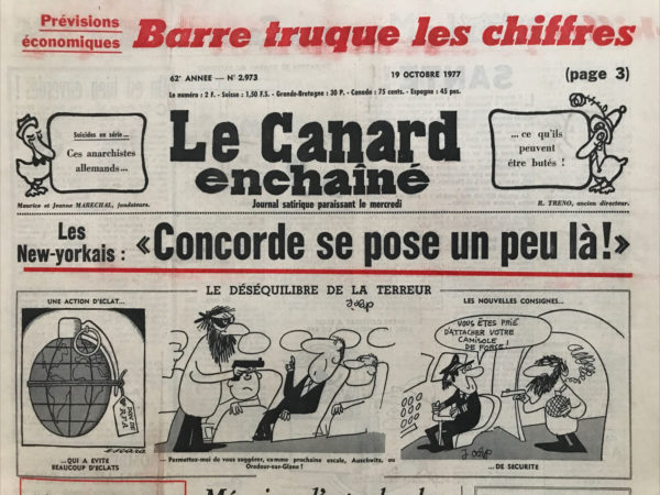 Couac ! | N° 2973 du Canard Enchaîné - 19 Octobre 1977 | Nos Exemplaires du Canard Enchaîné sont archivés dans de bonnes conditions de conservation (obscurité, hygrométrie maitrisée et faible température), ce qui s'avère indispensable pour des journaux anciens. | 2973