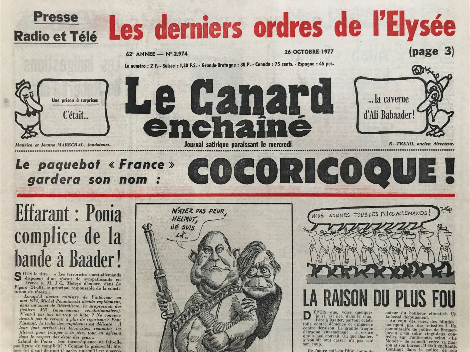 Couac ! | Acheter un Canard | Vente d'Anciens Journaux du Canard Enchaîné. Des Journaux Satiriques de Collection, Historiques & Authentiques de 1916 à 2004 ! | 2974