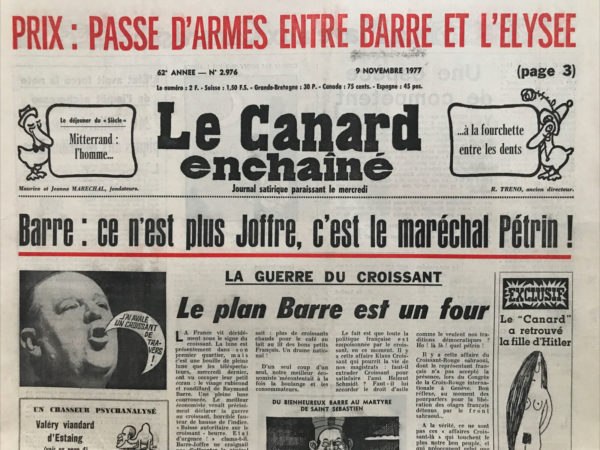 Couac ! | N° 2976 du Canard Enchaîné - 9 Novembre 1977 | Nos Exemplaires du Canard Enchaîné sont archivés dans de bonnes conditions de conservation (obscurité, hygrométrie maitrisée et faible température), ce qui s'avère indispensable pour des journaux anciens. | 2976