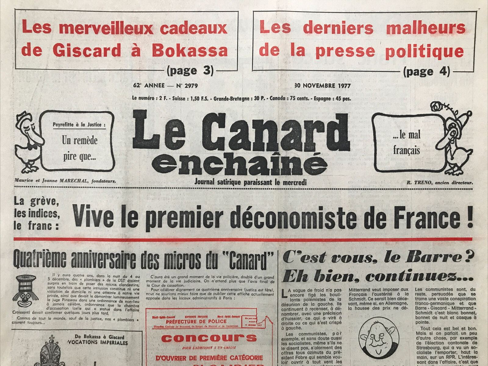 Couac ! | Acheter un Canard | Vente d'Anciens Journaux du Canard Enchaîné. Des Journaux Satiriques de Collection, Historiques & Authentiques de 1916 à 2004 ! | 2979