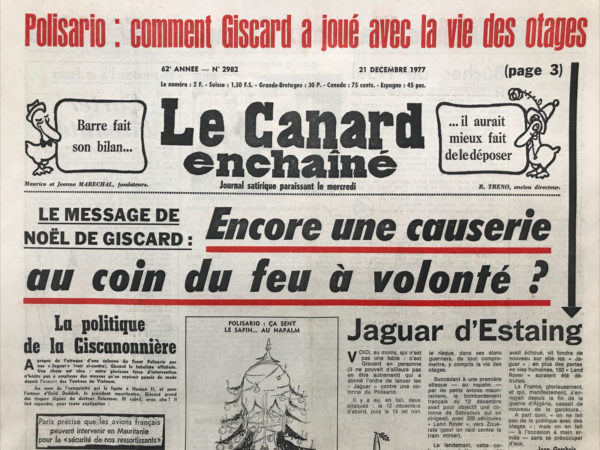 Couac ! | N° 2982 du Canard Enchaîné - 21 Décembre 1977 | Nos Exemplaires du Canard Enchaîné sont archivés dans de bonnes conditions de conservation (obscurité, hygrométrie maitrisée et faible température), ce qui s'avère indispensable pour des journaux anciens. | 2982