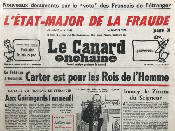 Couac ! | N° 2984 du Canard Enchaîné - 4 Janvier 1978 | Nos Exemplaires du Canard Enchaîné sont archivés dans de bonnes conditions de conservation (obscurité, hygrométrie maitrisée et faible température), ce qui s'avère indispensable pour des journaux anciens. | 2984