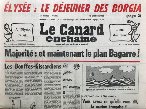 Couac ! | N° 2986 du Canard Enchaîné - 18 Janvier 1978 | Nos Exemplaires du Canard Enchaîné sont archivés dans de bonnes conditions de conservation (obscurité, hygrométrie maitrisée et faible température), ce qui s'avère indispensable pour des journaux anciens. | 2986