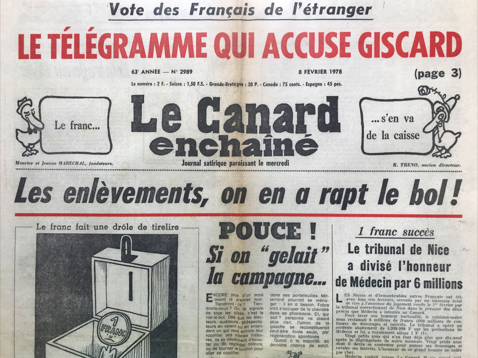 Couac ! | Acheter un Canard | Vente d'Anciens Journaux du Canard Enchaîné. Des Journaux Satiriques de Collection, Historiques & Authentiques de 1916 à 2004 ! | 2989