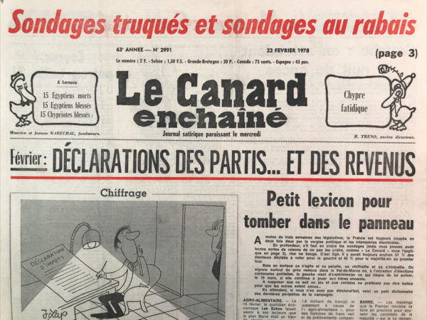 Couac ! | N° 2991 du Canard Enchaîné - 22 Février 1978 | Nos Exemplaires du Canard Enchaîné sont archivés dans de bonnes conditions de conservation (obscurité, hygrométrie maitrisée et faible température), ce qui s'avère indispensable pour des journaux anciens. | 2991