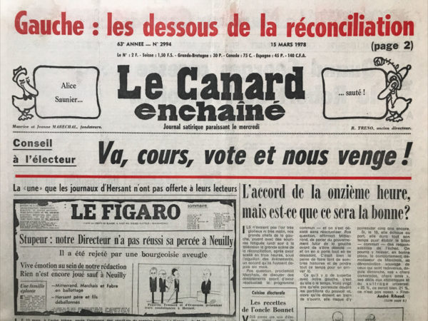 Couac ! | N° 2994 du Canard Enchaîné - 15 Mars 1978 | Nos Exemplaires du Canard Enchaîné sont archivés dans de bonnes conditions de conservation (obscurité, hygrométrie maitrisée et faible température), ce qui s'avère indispensable pour des journaux anciens. | 2994