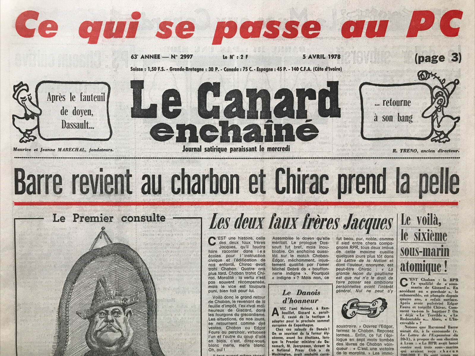 Couac ! | Acheter un Canard | Vente d'Anciens Journaux du Canard Enchaîné. Des Journaux Satiriques de Collection, Historiques & Authentiques de 1916 à 2004 ! | 2997