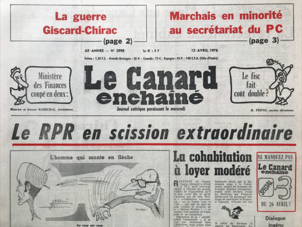 Couac ! | N° 2998 du Canard Enchaîné - 12 Avril 1978 | Nos Exemplaires du Canard Enchaîné sont archivés dans de bonnes conditions de conservation (obscurité, hygrométrie maitrisée et faible température), ce qui s'avère indispensable pour des journaux anciens. | 2998