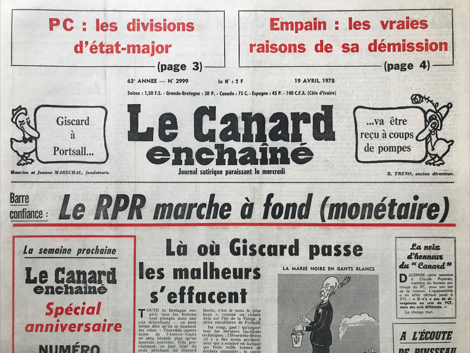 Couac ! | Acheter un Canard | Vente d'Anciens Journaux du Canard Enchaîné. Des Journaux Satiriques de Collection, Historiques & Authentiques de 1916 à 2004 ! | 2999