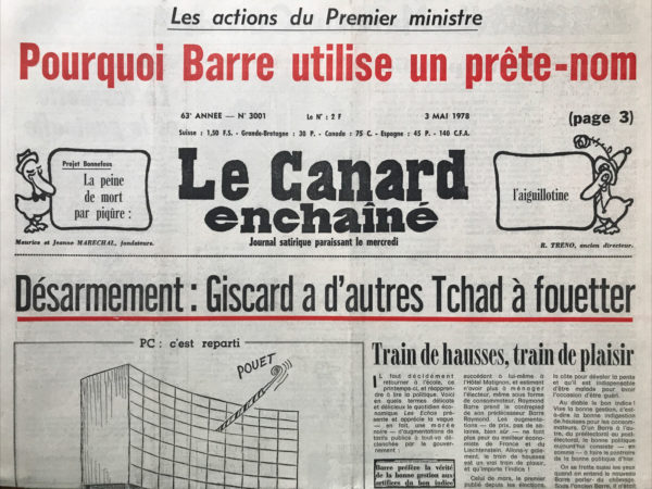 Couac ! | N° 3001 du Canard Enchaîné - 3 Mai 1978 | Nos Exemplaires du Canard Enchaîné sont archivés dans de bonnes conditions de conservation (obscurité, hygrométrie maitrisée et faible température), ce qui s'avère indispensable pour des journaux anciens. | 3001