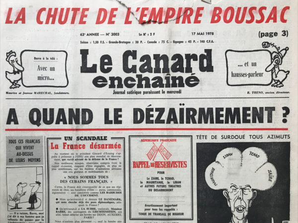 Couac ! | N° 3003 du Canard Enchaîné - 17 Mai 1978 | Nos Exemplaires du Canard Enchaîné sont archivés dans de bonnes conditions de conservation (obscurité, hygrométrie maitrisée et faible température), ce qui s'avère indispensable pour des journaux anciens. | 3003