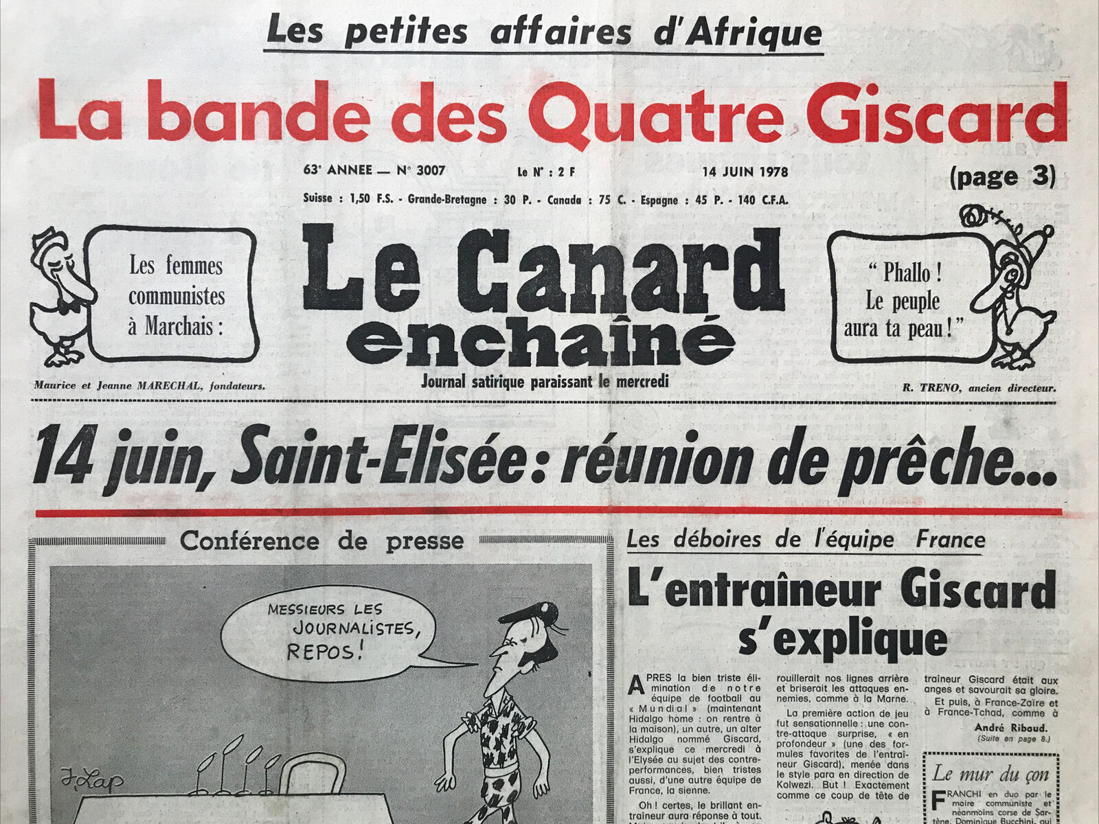 Couac ! | Acheter un Canard | Vente d'Anciens Journaux du Canard Enchaîné. Des Journaux Satiriques de Collection, Historiques & Authentiques de 1916 à 2004 ! | 3007