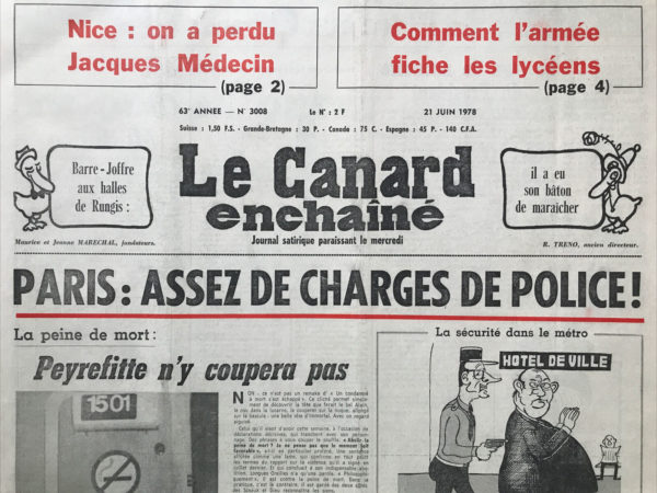 Couac ! | N° 3008 du Canard Enchaîné - 21 Juin 1978 | Nos Exemplaires du Canard Enchaîné sont archivés dans de bonnes conditions de conservation (obscurité, hygrométrie maitrisée et faible température), ce qui s'avère indispensable pour des journaux anciens. | 3008