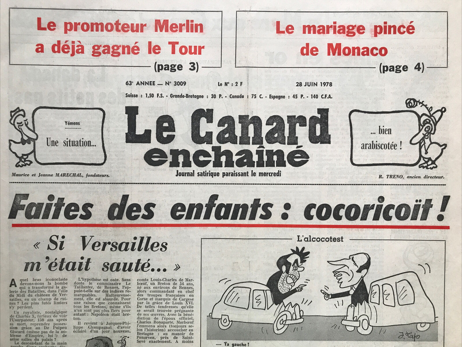 Couac ! | Acheter un Canard | Vente d'Anciens Journaux du Canard Enchaîné. Des Journaux Satiriques de Collection, Historiques & Authentiques de 1916 à 2004 ! | 3009