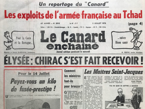 Couac ! | N° 3010 du Canard Enchaîné - 5 Juillet 1978 | Nos Exemplaires du Canard Enchaîné sont archivés dans de bonnes conditions de conservation (obscurité, hygrométrie maitrisée et faible température), ce qui s'avère indispensable pour des journaux anciens. | 3010