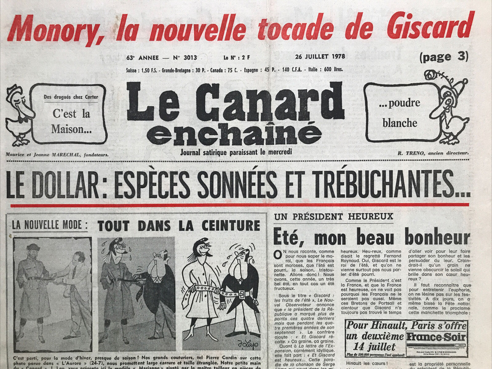 Couac ! | Acheter un Canard | Vente d'Anciens Journaux du Canard Enchaîné. Des Journaux Satiriques de Collection, Historiques & Authentiques de 1916 à 2004 ! | 3013