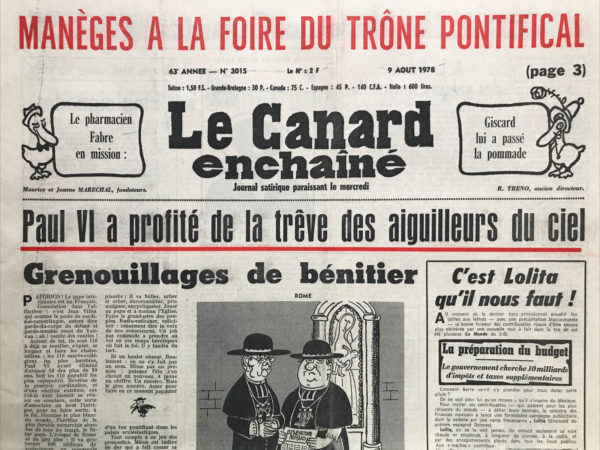 Couac ! | N° 3015 du Canard Enchaîné - 9 Août 1978 | Nos Exemplaires du Canard Enchaîné sont archivés dans de bonnes conditions de conservation (obscurité, hygrométrie maitrisée et faible température), ce qui s'avère indispensable pour des journaux anciens. | 3015