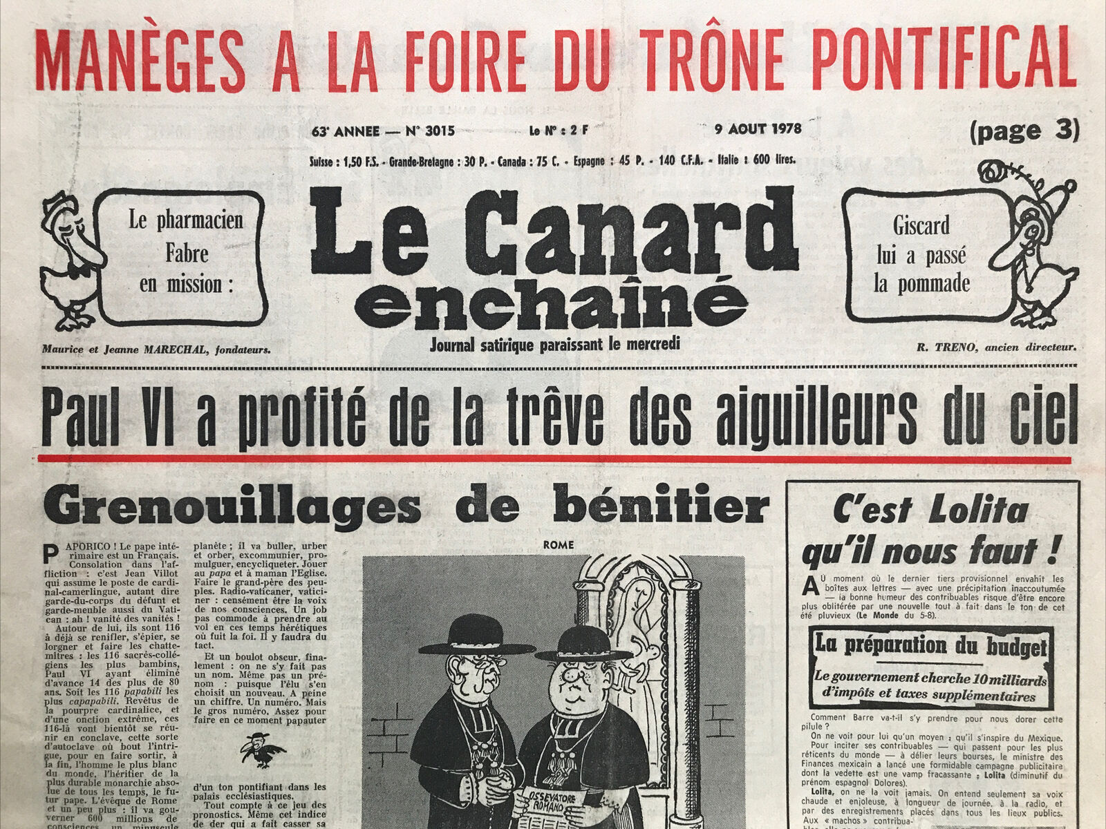 Couac ! | Acheter un Canard | Vente d'Anciens Journaux du Canard Enchaîné. Des Journaux Satiriques de Collection, Historiques & Authentiques de 1916 à 2004 ! | 3015