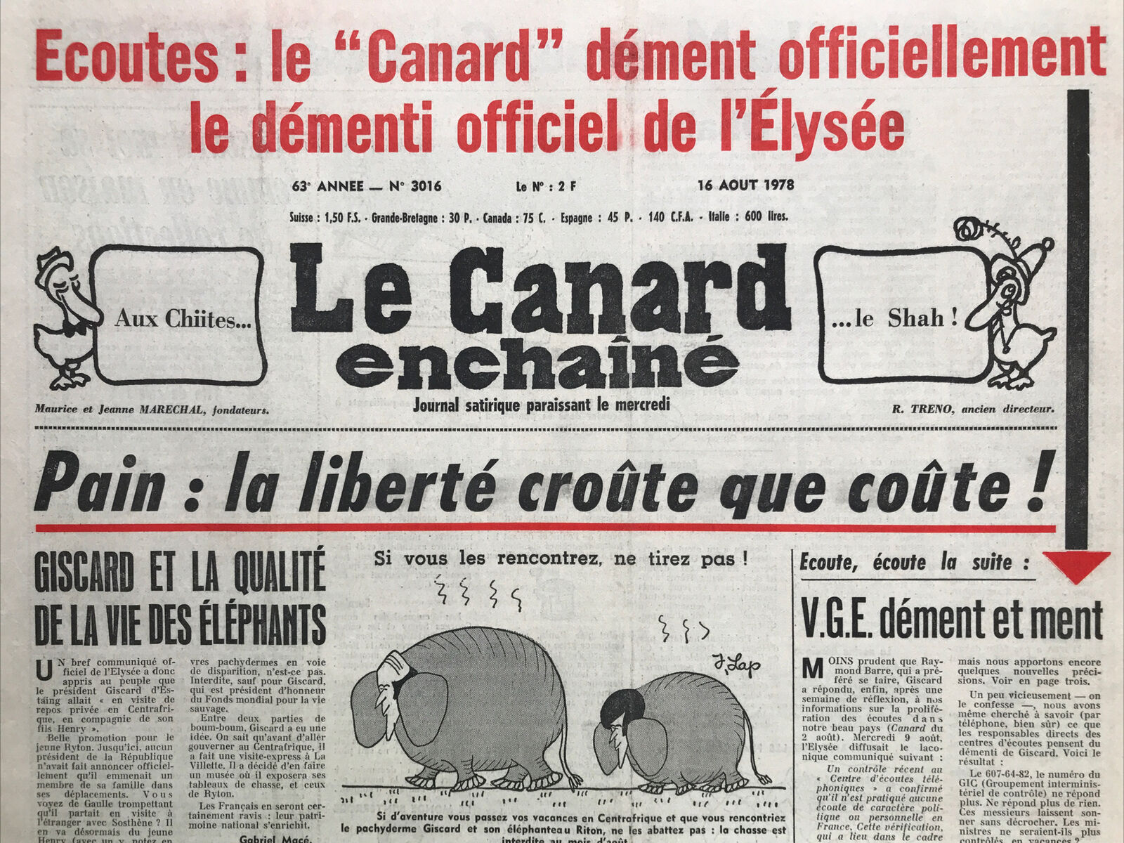 Couac ! | Acheter un Canard | Vente d'Anciens Journaux du Canard Enchaîné. Des Journaux Satiriques de Collection, Historiques & Authentiques de 1916 à 2004 ! | 3016