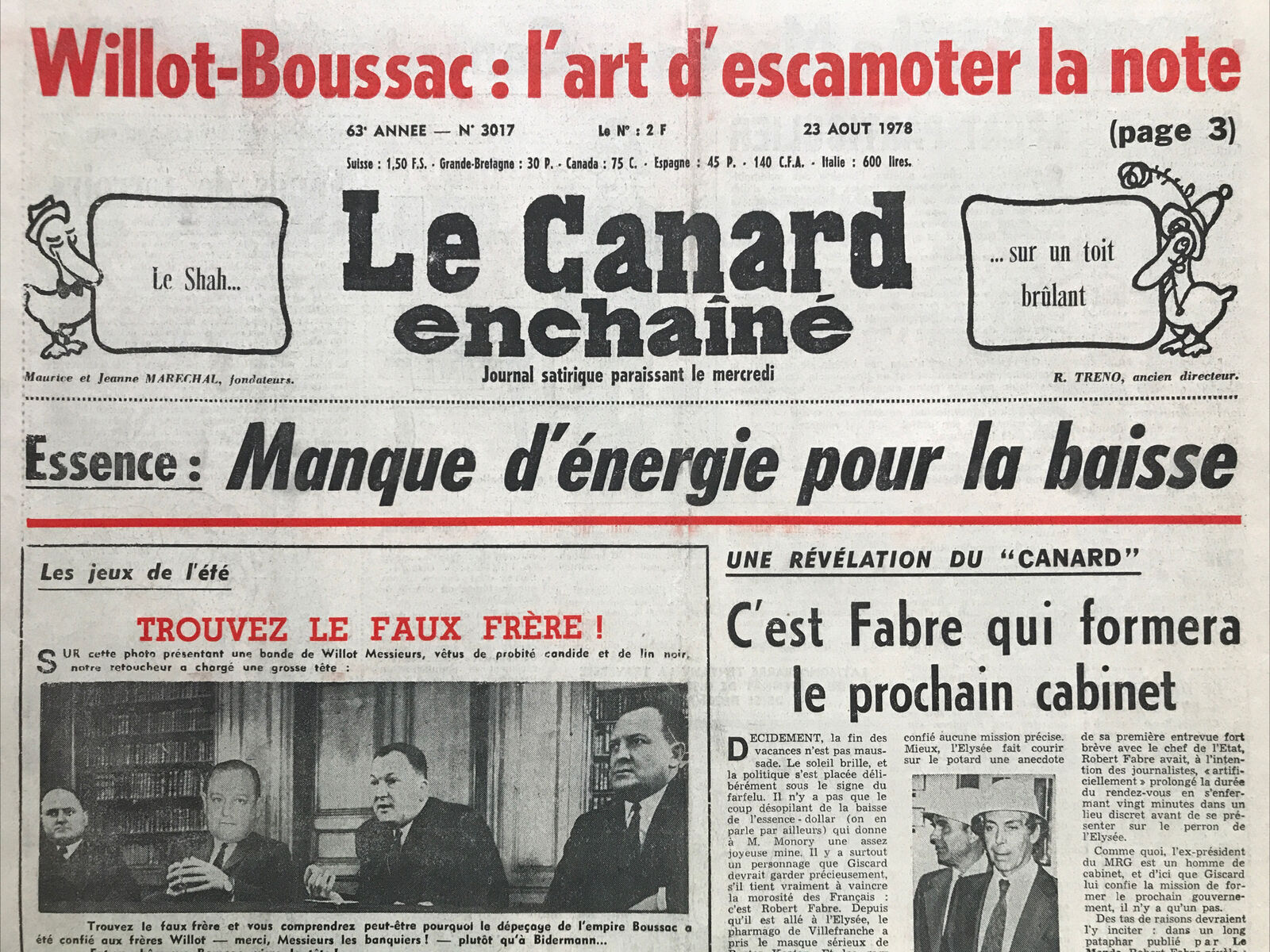 Couac ! | Acheter un Canard | Vente d'Anciens Journaux du Canard Enchaîné. Des Journaux Satiriques de Collection, Historiques & Authentiques de 1916 à 2004 ! | 3017