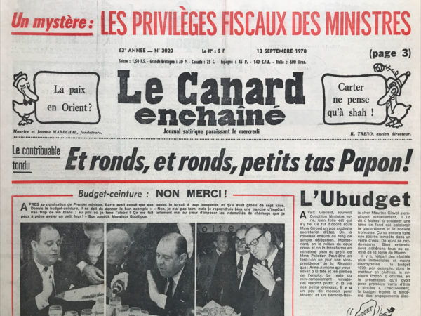 Couac ! | N° 3020 du Canard Enchaîné - 13 Septembre 1978 | Nos Exemplaires du Canard Enchaîné sont archivés dans de bonnes conditions de conservation (obscurité, hygrométrie maitrisée et faible température), ce qui s'avère indispensable pour des journaux anciens. | 3020