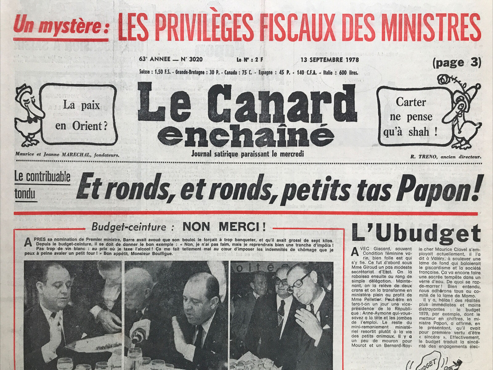 Couac ! | Acheter un Canard | Vente d'Anciens Journaux du Canard Enchaîné. Des Journaux Satiriques de Collection, Historiques & Authentiques de 1916 à 2004 ! | 3020