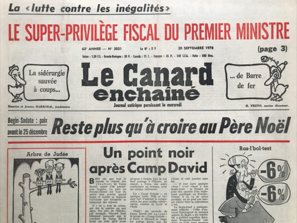 Couac ! | N° 3021 du Canard Enchaîné - 20 Septembre 1978 | Nos Exemplaires du Canard Enchaîné sont archivés dans de bonnes conditions de conservation (obscurité, hygrométrie maitrisée et faible température), ce qui s'avère indispensable pour des journaux anciens. | 3021