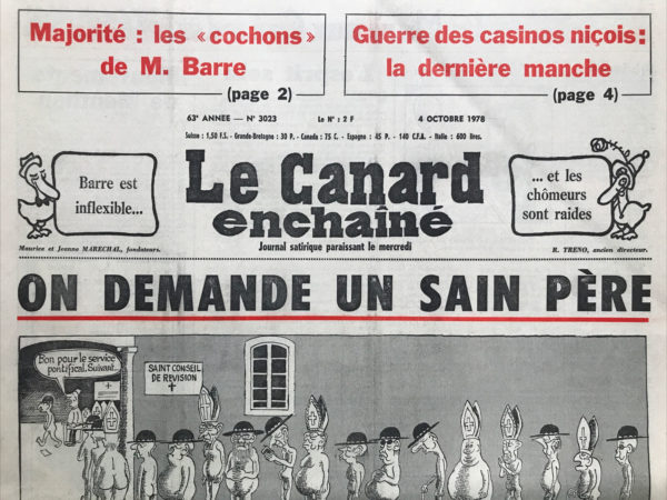 Couac ! | N° 3023 du Canard Enchaîné - 4 Octobre 1978 | Nos Exemplaires du Canard Enchaîné sont archivés dans de bonnes conditions de conservation (obscurité, hygrométrie maitrisée et faible température), ce qui s'avère indispensable pour des journaux anciens. | 3023