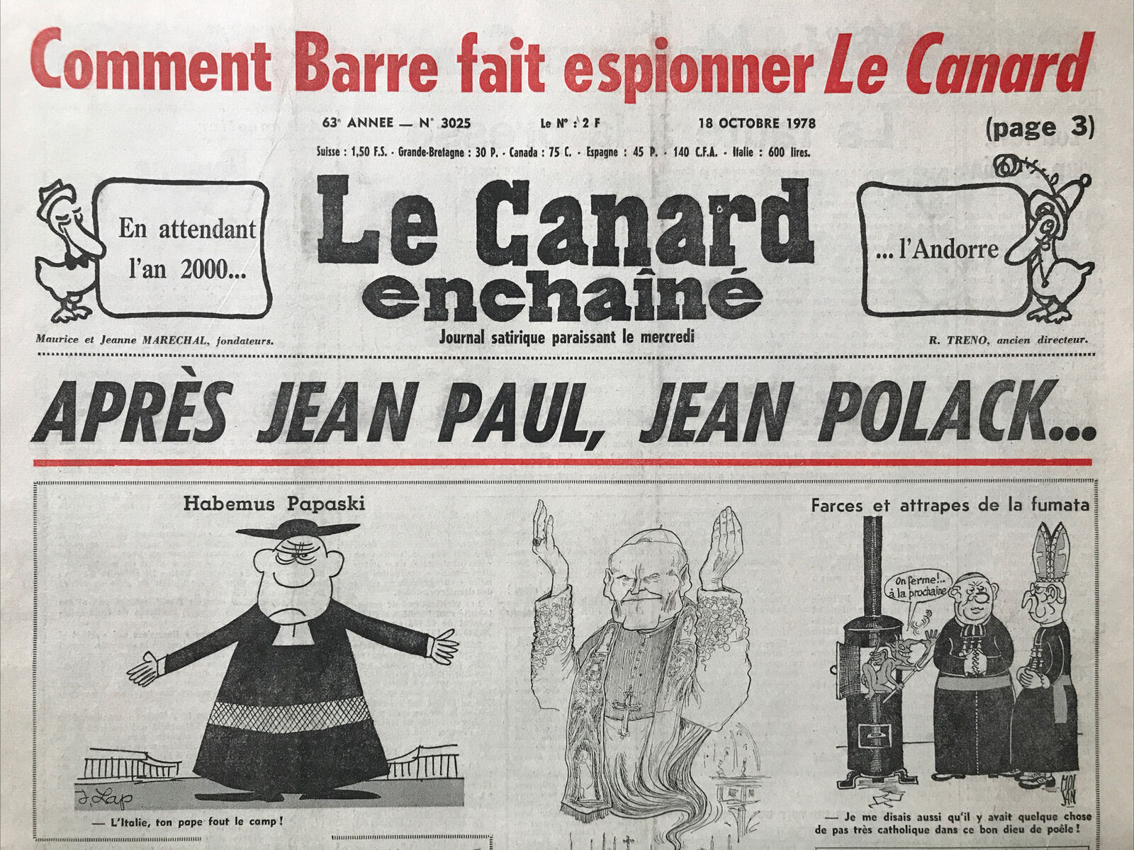 Couac ! | Acheter un Canard | Vente d'Anciens Journaux du Canard Enchaîné. Des Journaux Satiriques de Collection, Historiques & Authentiques de 1916 à 2004 ! | 3025