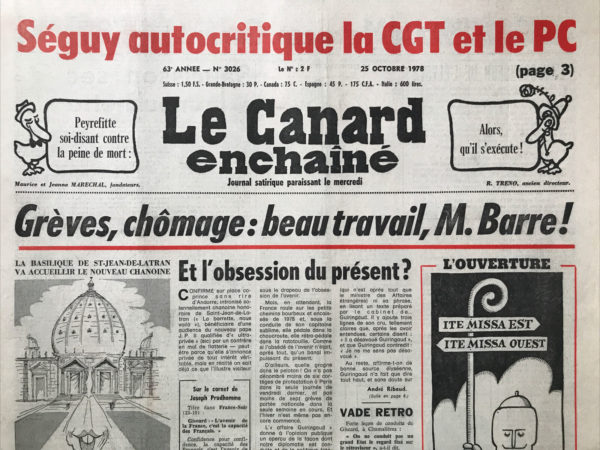 Couac ! | N° 3026 du Canard Enchaîné - 25 Octobre 1978 | Nos Exemplaires du Canard Enchaîné sont archivés dans de bonnes conditions de conservation (obscurité, hygrométrie maitrisée et faible température), ce qui s'avère indispensable pour des journaux anciens. | 3026