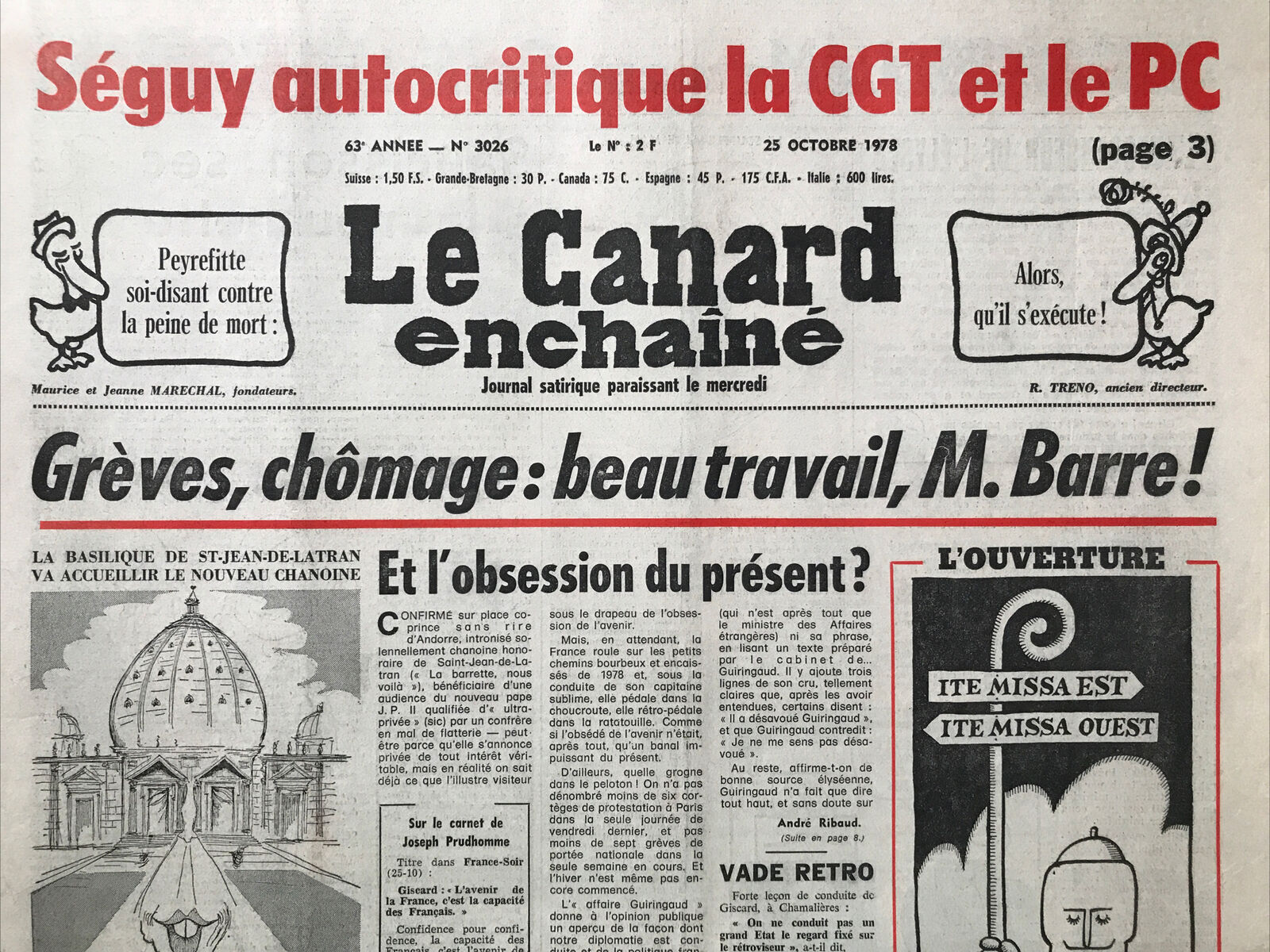 Couac ! | Acheter un Canard | Vente d'Anciens Journaux du Canard Enchaîné. Des Journaux Satiriques de Collection, Historiques & Authentiques de 1916 à 2004 ! | 3026