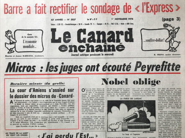 Couac ! | N° 3027 du Canard Enchaîné - 1 Novembre 1978 | Nos Exemplaires du Canard Enchaîné sont archivés dans de bonnes conditions de conservation (obscurité, hygrométrie maitrisée et faible température), ce qui s'avère indispensable pour des journaux anciens. | 3027