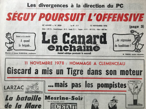 Couac ! | N° 3029 du Canard Enchaîné - 15 Novembre 1978 | Nos Exemplaires du Canard Enchaîné sont archivés dans de bonnes conditions de conservation (obscurité, hygrométrie maitrisée et faible température), ce qui s'avère indispensable pour des journaux anciens. | 3029