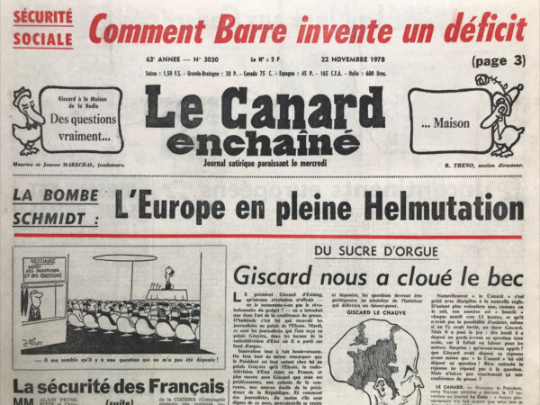 Couac ! | N° 3030 du Canard Enchaîné - 22 Novembre 1978 | Nos Exemplaires du Canard Enchaîné sont archivés dans de bonnes conditions de conservation (obscurité, hygrométrie maitrisée et faible température), ce qui s'avère indispensable pour des journaux anciens. | 3030