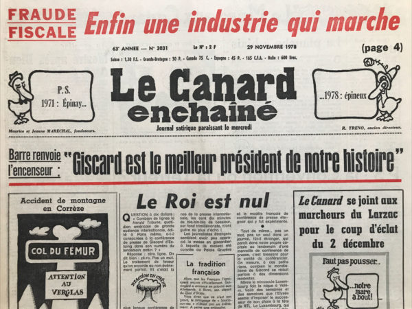 Couac ! | N° 3031 du Canard Enchaîné - 29 Novembre 1978 | Nos Exemplaires du Canard Enchaîné sont archivés dans de bonnes conditions de conservation (obscurité, hygrométrie maitrisée et faible température), ce qui s'avère indispensable pour des journaux anciens. | 3031