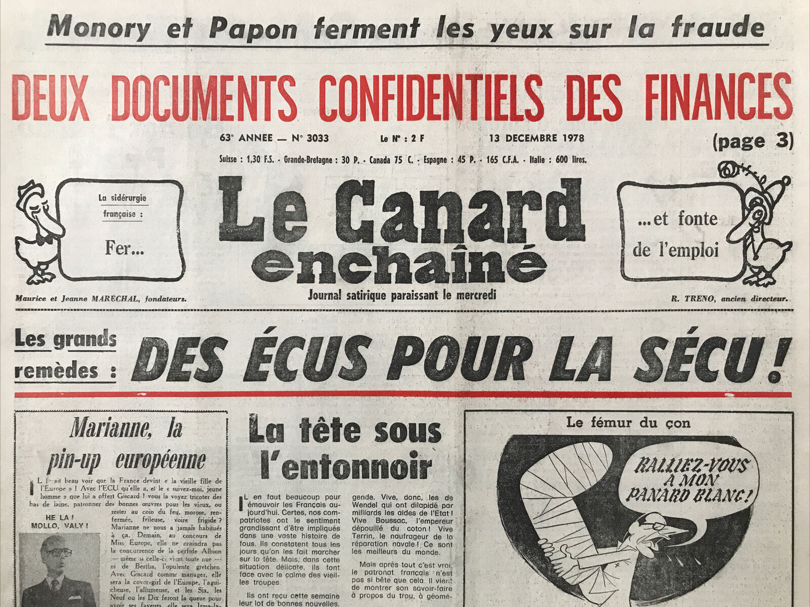 Couac ! | Acheter un Canard | Vente d'Anciens Journaux du Canard Enchaîné. Des Journaux Satiriques de Collection, Historiques & Authentiques de 1916 à 2004 ! | 3033