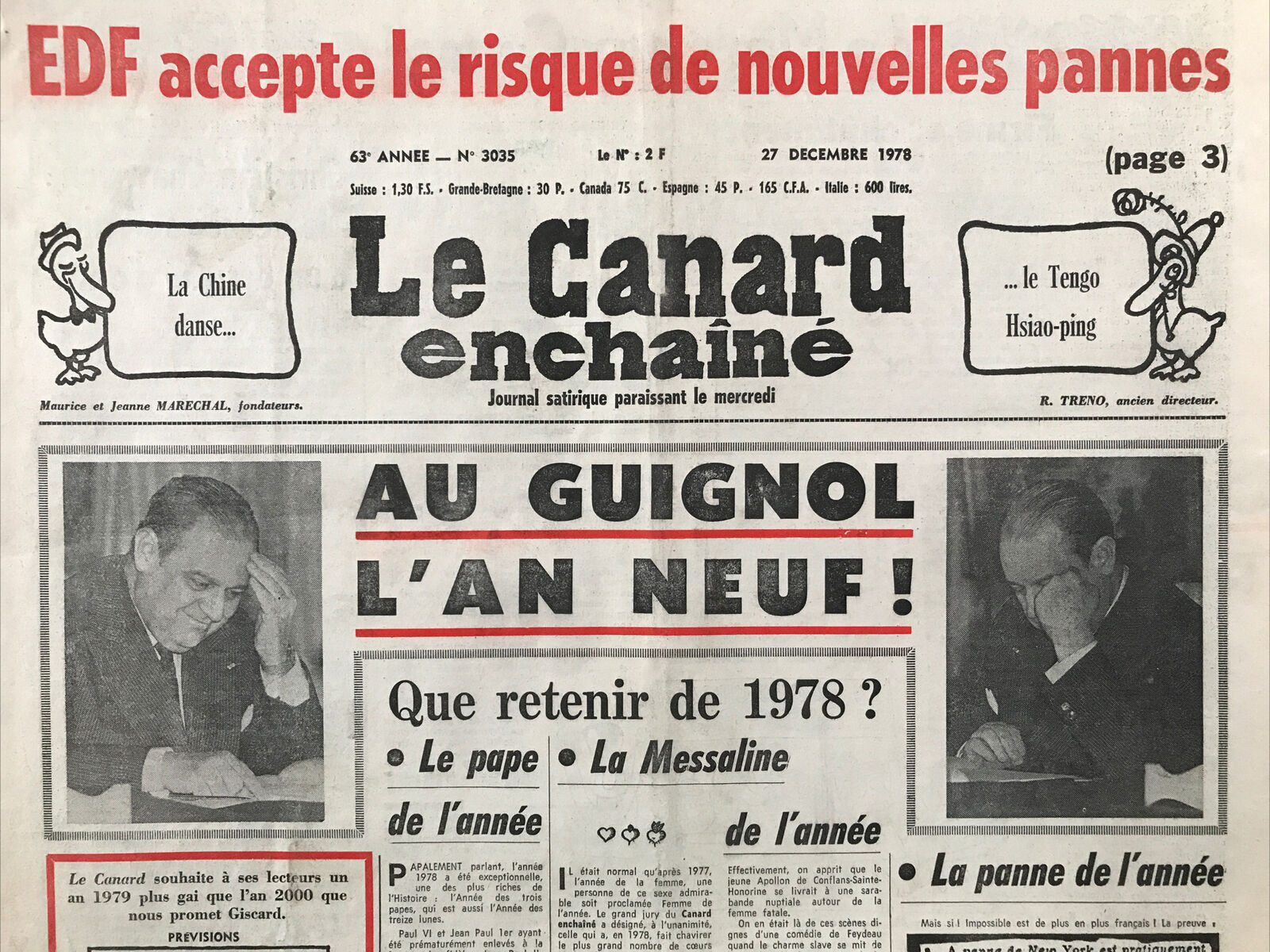 Couac ! | Acheter un Canard | Vente d'Anciens Journaux du Canard Enchaîné. Des Journaux Satiriques de Collection, Historiques & Authentiques de 1916 à 2004 ! | 3035