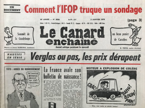 Couac ! | N° 3036 du Canard Enchaîné - 3 Janvier 1979 | Nos Exemplaires du Canard Enchaîné sont archivés dans de bonnes conditions de conservation (obscurité, hygrométrie maitrisée et faible température), ce qui s'avère indispensable pour des journaux anciens. | 3036