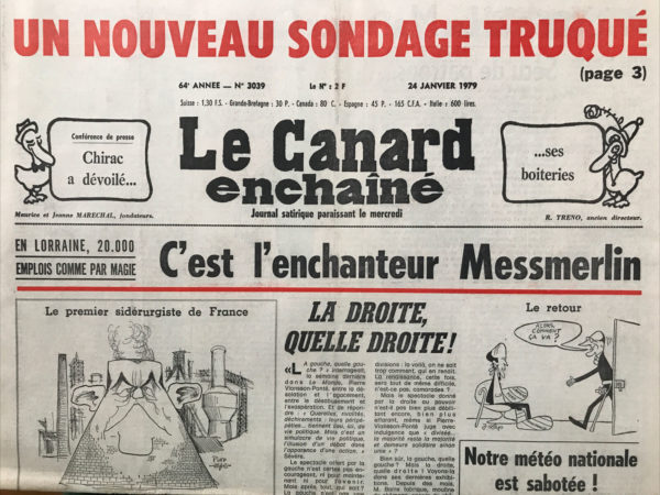 Couac ! | N° 3039 du Canard Enchaîné - 24 Janvier 1979 | Nos Exemplaires du Canard Enchaîné sont archivés dans de bonnes conditions de conservation (obscurité, hygrométrie maitrisée et faible température), ce qui s'avère indispensable pour des journaux anciens. | 3039