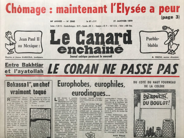 Couac ! | N° 3040 du Canard Enchaîné - 31 Janvier 1979 | Nos Exemplaires du Canard Enchaîné sont archivés dans de bonnes conditions de conservation (obscurité, hygrométrie maitrisée et faible température), ce qui s'avère indispensable pour des journaux anciens. | 3040