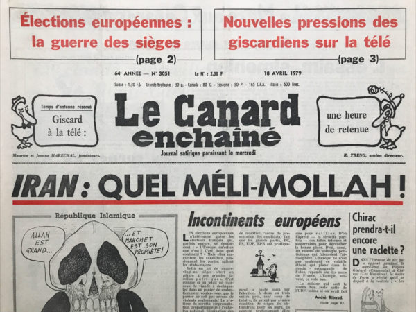 Couac ! | N° 3051 du Canard Enchaîné - 18 Avril 1979 | Nos Exemplaires du Canard Enchaîné sont archivés dans de bonnes conditions de conservation (obscurité, hygrométrie maitrisée et faible température), ce qui s'avère indispensable pour des journaux anciens. | 3051