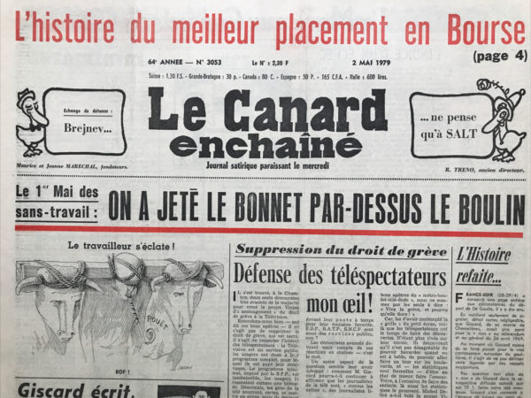 Couac ! | N° 3053 du Canard Enchaîné - 2 Mai 1979 | Nos Exemplaires du Canard Enchaîné sont archivés dans de bonnes conditions de conservation (obscurité, hygrométrie maitrisée et faible température), ce qui s'avère indispensable pour des journaux anciens. | 3053