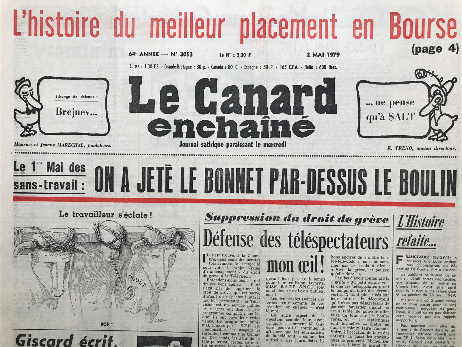 Couac ! | Acheter un Canard | Vente d'Anciens Journaux du Canard Enchaîné. Des Journaux Satiriques de Collection, Historiques & Authentiques de 1916 à 2004 ! | 3053