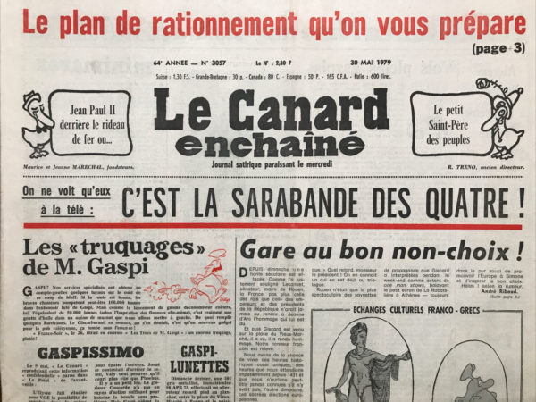 Couac ! | N° 3057 du Canard Enchaîné - 30 Mai 1979 | Nos Exemplaires du Canard Enchaîné sont archivés dans de bonnes conditions de conservation (obscurité, hygrométrie maitrisée et faible température), ce qui s'avère indispensable pour des journaux anciens. | 3057